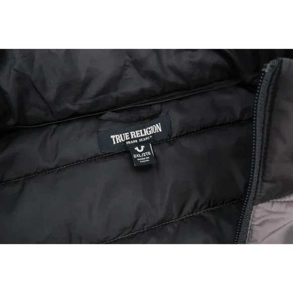 True Religon‎ Jacket Mens XXL Black Light Puffer Quilted Full Zip Size 2XL